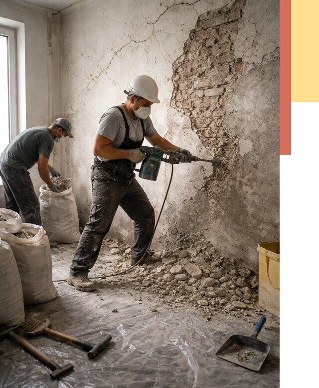 Демонтаж штукатурки со стен в Лесосибирске от 7499 руб/м² — быстро и недорого | ОТДЕЛОЧНИК-Лсс