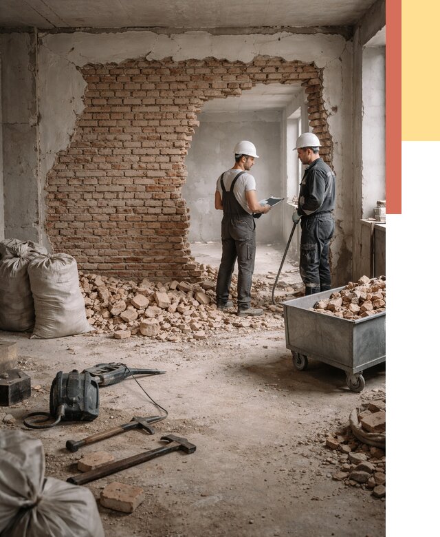 Демонтаж кирпичных стен в Лесосибирске от 4374 руб. — быстро, недорого, под ключ | ОТДЕЛОЧНИК-Лсс