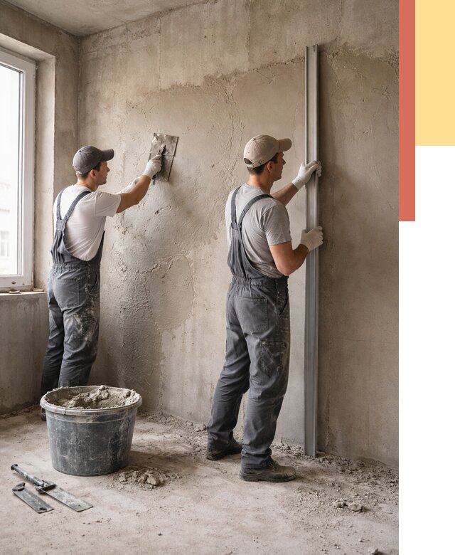 Штукатурка бетонных стен в Лесосибирске от 4687 руб/м² — качественно и быстро | ОТДЕЛОЧНИК-Лсс