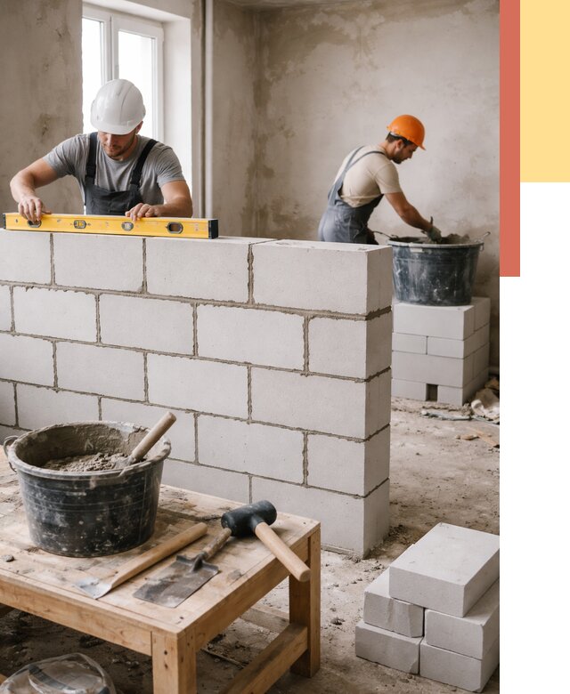 Кладка перегородок из газобетона в Лесосибирске от 3333 руб. под ключ | ОТДЕЛОЧНИК-Лсс