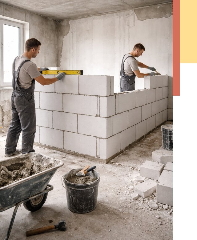 Кладка перегородок из ПГП в Лесосибирске от 2604 руб./м2 — монтаж и возведение под ключ | ОТДЕЛОЧНИК-Лсс