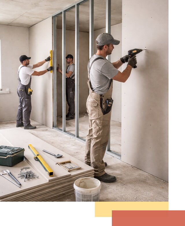 Однослойная перегородка из гипсокартона в Лесосибирске под ключ, монтаж и отделка