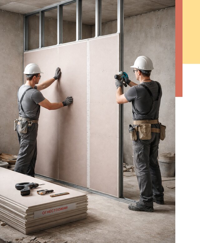 Перегородка из огнестойкого гипсокартона в Лесосибирске от 1927 руб. под ключ | ОТДЕЛОЧНИК-Лсс