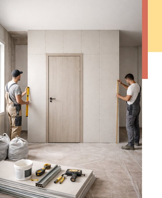 Перегородка из гипсокартона с дверью в Лесосибирске от 4687 руб. под ключ | ОТДЕЛОЧНИК-Лсс