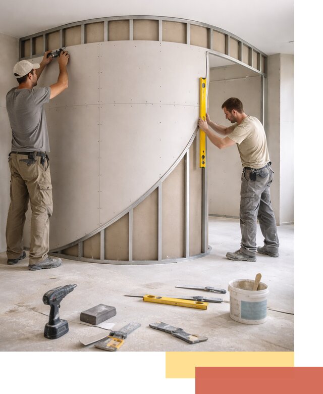 Радиусная перегородка из гипсокартона в Лесосибирске под ключ