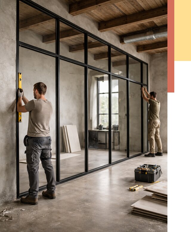 Стеклянные перегородки лофт в Лесосибирске от 10936 руб. под ключ | ОТДЕЛОЧНИК-Лсс