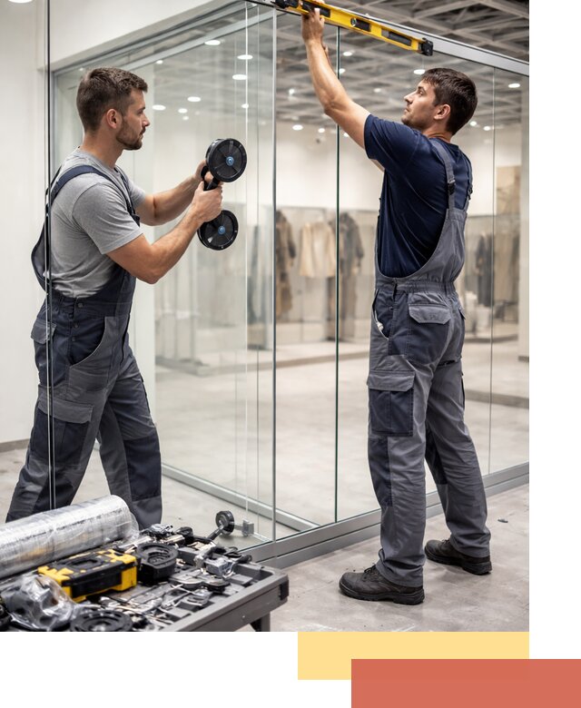 Стеклянные перегородки для магазинов в Лесосибирске — монтаж и установка