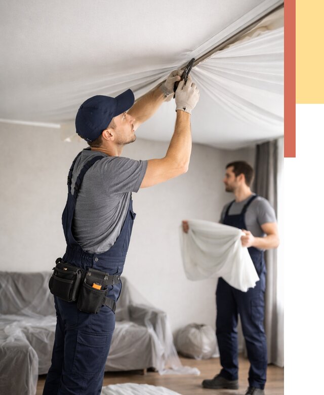 Демонтаж натяжного потолка в Лесосибирске от 4687 руб. — снятие и разбор под ключ | ОТДЕЛОЧНИК-Лсс