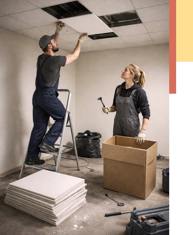 Демонтаж потолочной плитки в Лесосибирске от 4687 руб. быстро и недорого | ОТДЕЛОЧНИК-Лсс