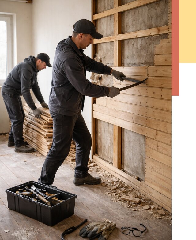 Демонтаж вагонки в Лесосибирске от 3958 руб/м2 — быстро и недорого | ОТДЕЛОЧНИК-Лсс