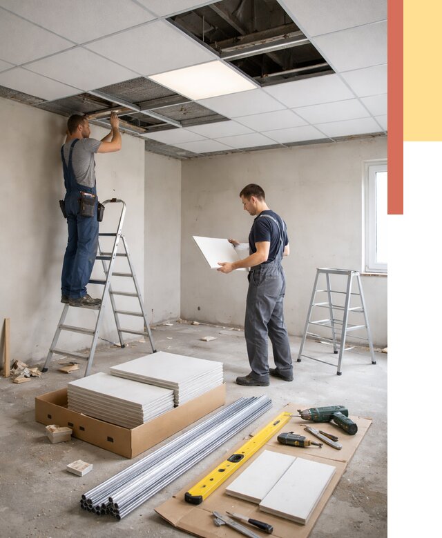 Монтаж потолка армстронг в Лесосибирске от 4687 руб/м2 — быстрая установка под ключ | ОТДЕЛОЧНИК-Лсс