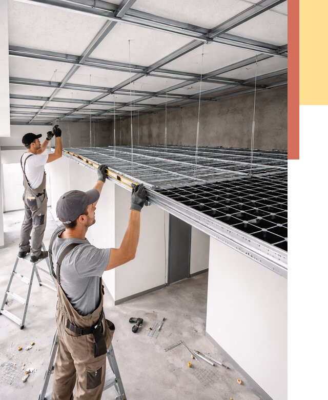 Монтаж потолка грильято в Лесосибирске от 469 руб./м² — быстрая сборка под ключ | ОТДЕЛОЧНИК-Лсс