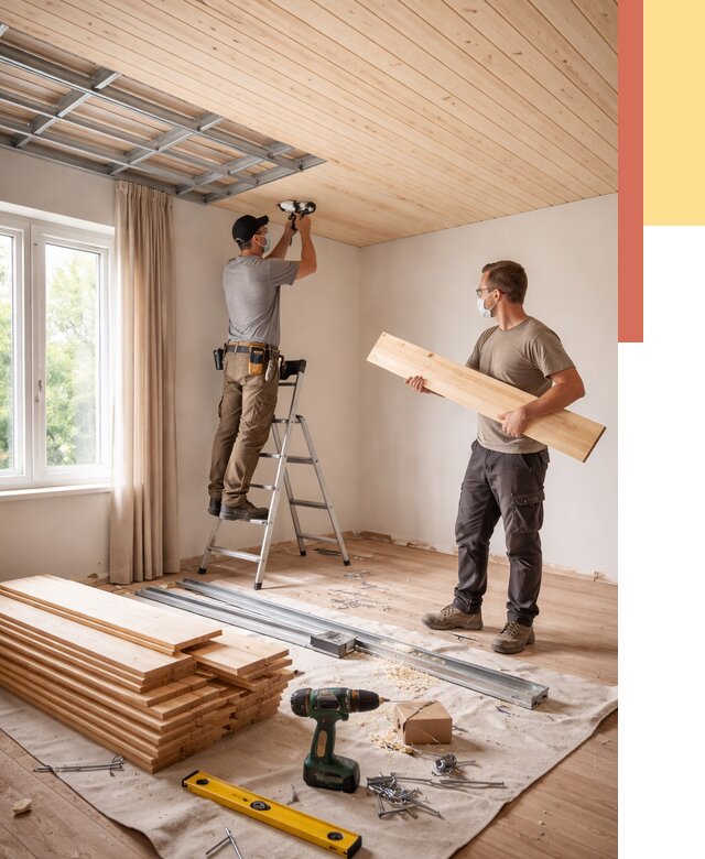 Монтаж потолка из вагонки в Лесосибирске от 6770 руб. | Быстро и недорого — ОТДЕЛОЧНИК-Лсс