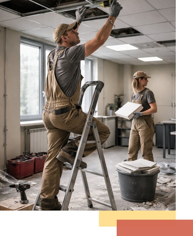 Ремонт потолка Армстронг и замена плит в Лесосибирске