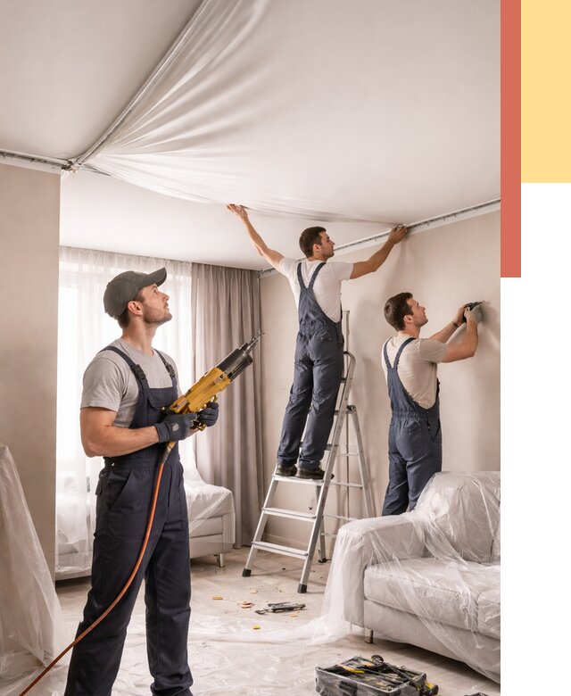 Установка натяжного потолка в Лесосибирске от 4687 руб. | Быстро и недорого — ОТДЕЛОЧНИК-Лсс