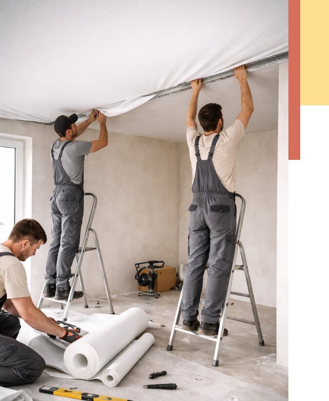 Монтаж тканевого натяжного потолка в Лесосибирске от 3645 руб. под ключ | ОТДЕЛОЧНИК-Лсс