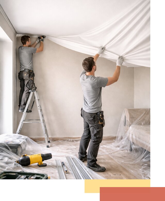 Монтаж тканевого натяжного потолка в Лесосибирске недорого и быстро