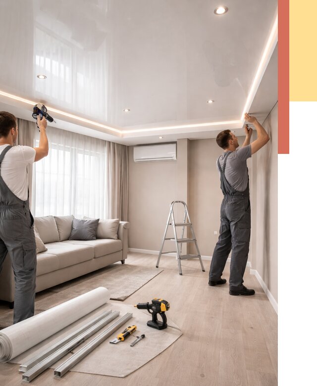 Монтаж глянцевого натяжного потолка в Лесосибирске от 781 руб. под ключ | ОТДЕЛОЧНИК-Лсс