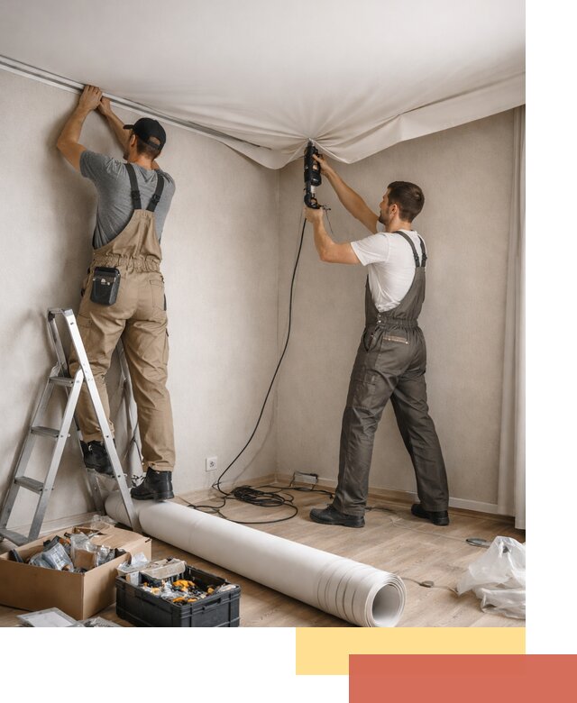 Монтаж цветного натяжного потолка в Лесосибирске за один день