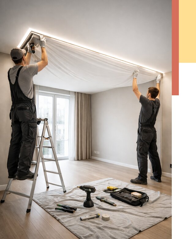 Монтаж парящего натяжного потолка в Лесосибирске от 4687 руб. быстро и недорого | ОТДЕЛОЧНИК-Лсс