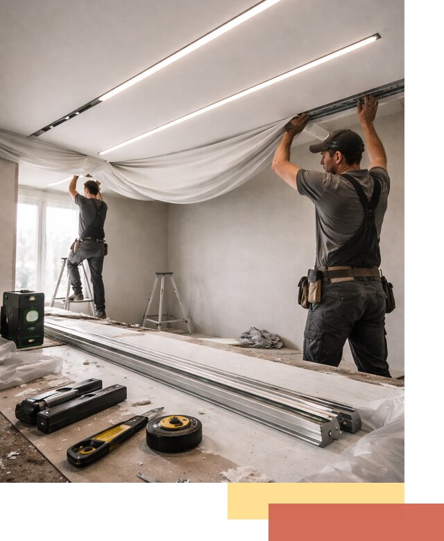 Монтаж натяжных потолков со световыми линиями в Лесосибирске