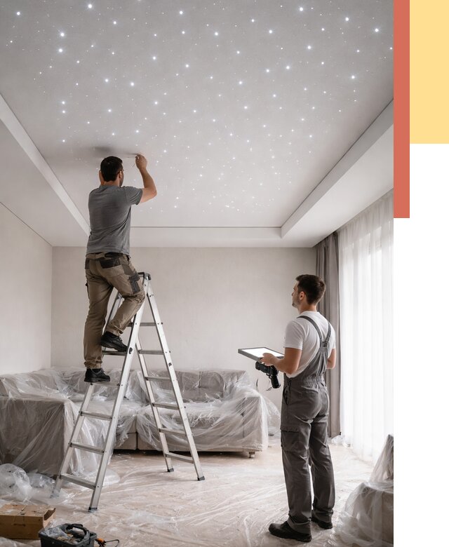 Монтаж натяжного потолка «звездное небо» в Лесосибирске от 6770 руб. | ОТДЕЛОЧНИК-Лсс