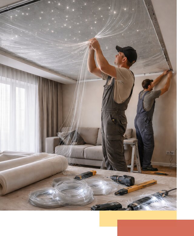 Монтаж натяжного потолка «Звездное небо» в Лесосибирске