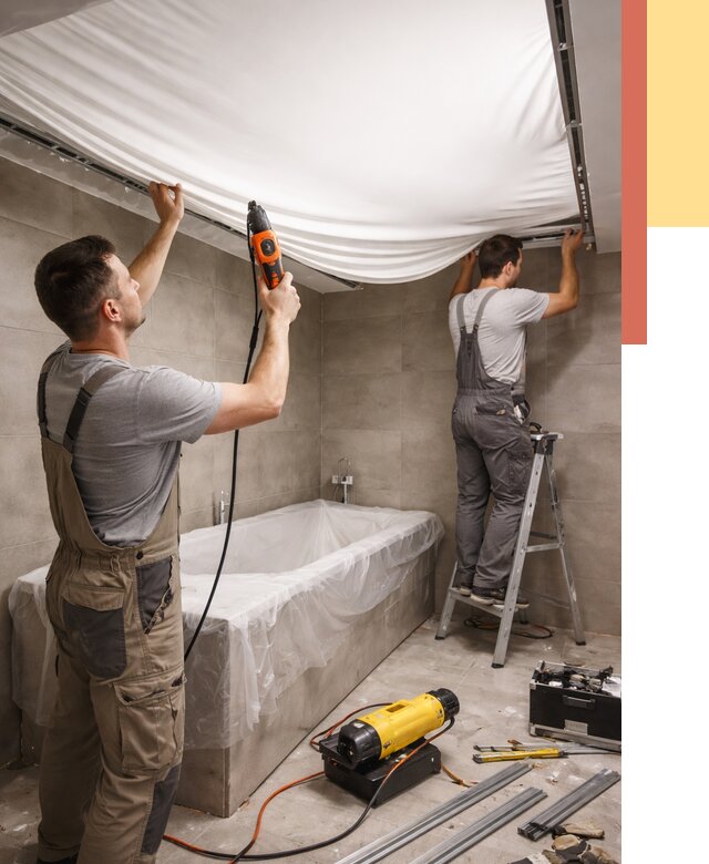 Монтаж натяжного потолка в ванной в Лесосибирске от 1250 руб. под ключ | ОТДЕЛОЧНИК-Лсс