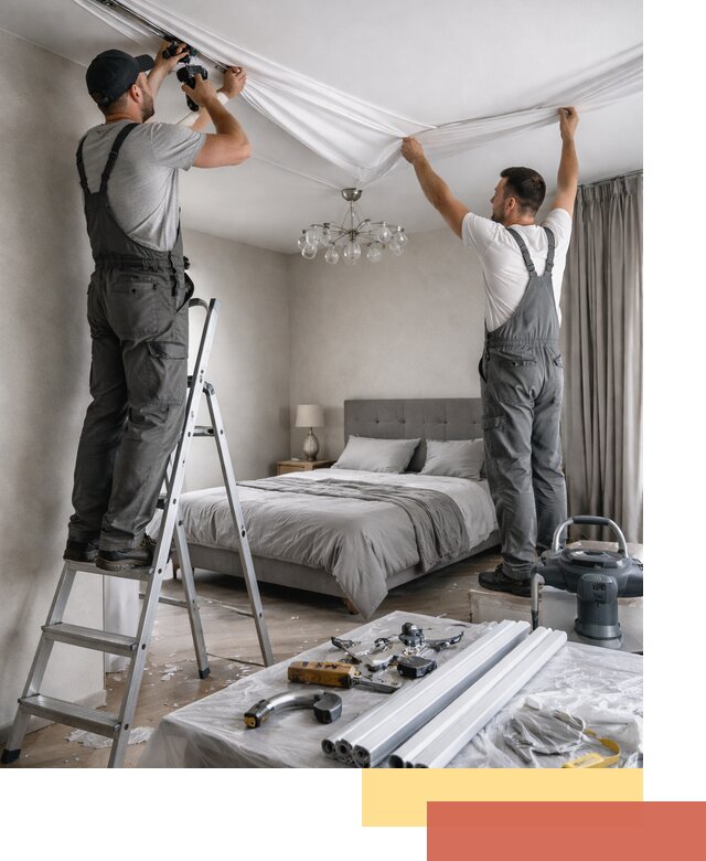 Монтаж натяжного потолка в спальне в Лесосибирске