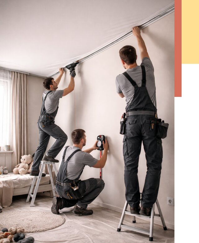 Монтаж натяжного потолка в детской в Лесосибирске от 3645 руб. — быстро и недорого | ОТДЕЛОЧНИК-Лсс