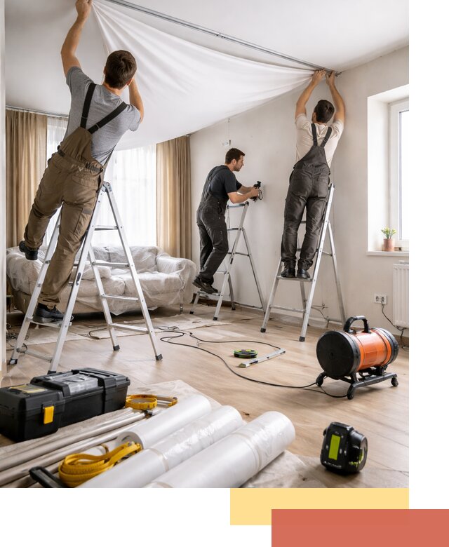 Монтаж натяжного потолка в гостиной в Лесосибирске