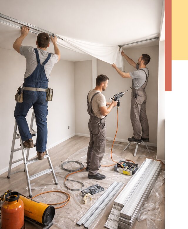 Монтаж натяжного потолка в студии в Лесосибирске от 5728 руб. — быстро и недорого | ОТДЕЛОЧНИК-Лсс