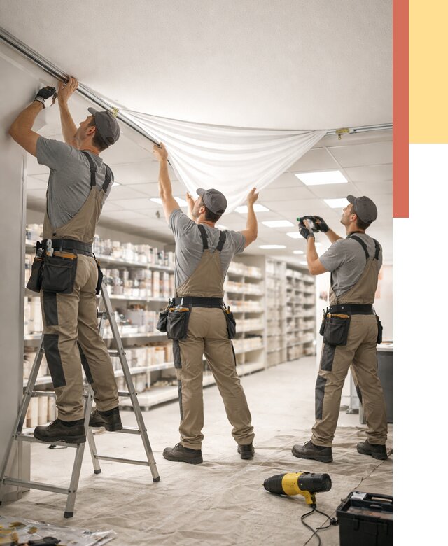 Монтаж натяжного потолка в магазине в Лесосибирске от 4687 руб. быстро и недорого | ОТДЕЛОЧНИК-Лсс
