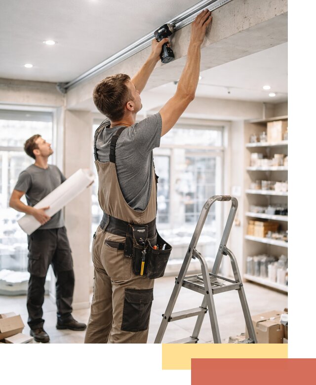 Монтаж натяжных потолков в магазине в Лесосибирске