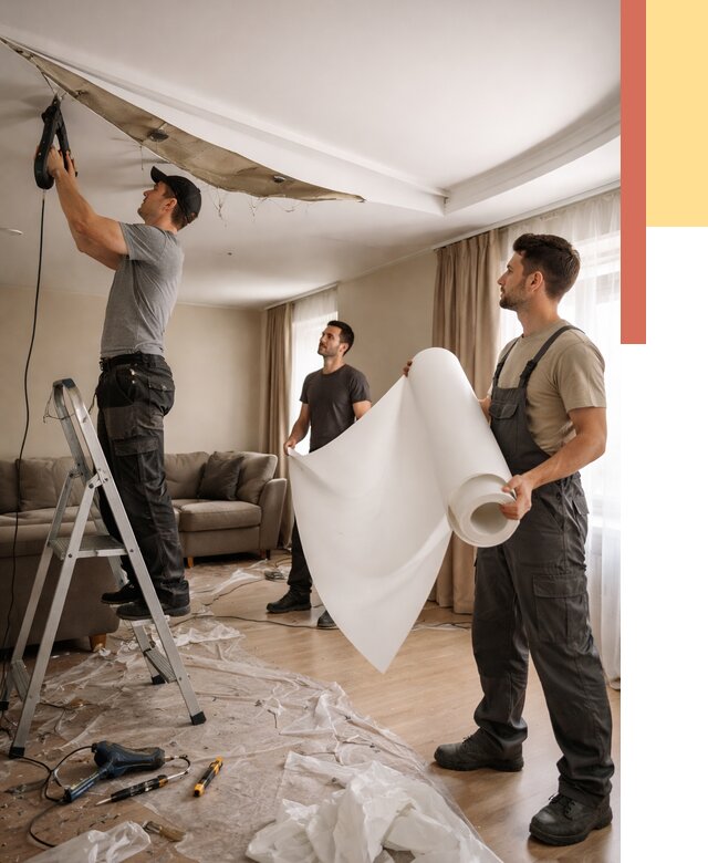 Замена полотна натяжного потолка в Лесосибирске от 9894 руб. быстро и недорого | ОТДЕЛОЧНИК-Лсс