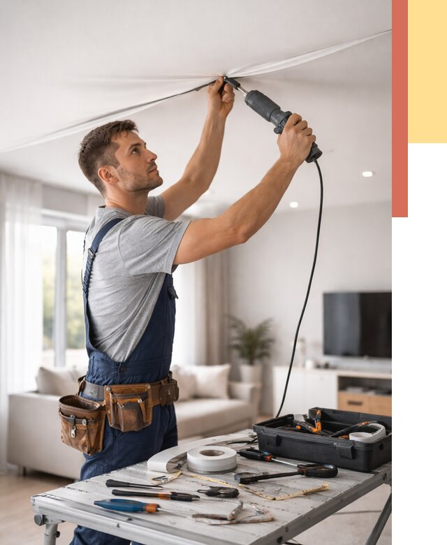 Ремонт натяжных потолков в Лесосибирске от 9894 руб. под ключ — ОТДЕЛОЧНИК-Лсс