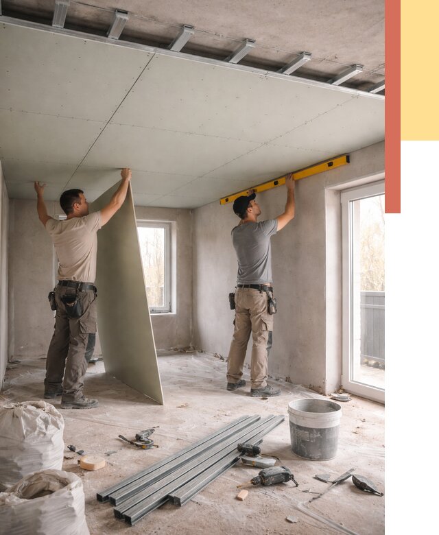 Одноуровневый потолок из гипсокартона в Лесосибирске от 781 руб. — монтаж под ключ | ОТДЕЛОЧНИК-Лсс