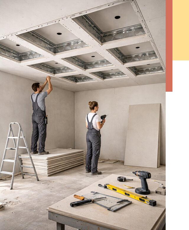 Кессонный потолок из гипсокартона в Лесосибирске от 1927 руб. — монтаж и под ключ | ОТДЕЛОЧНИК-Лсс